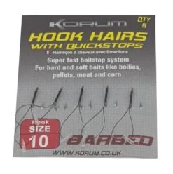Korum Barbed Hook Hairs 5pcs -Fox Winkel Korum Barbed Hook Hairs 5pcs Size 10KBHHQ 10
